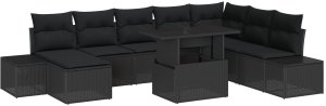 vidaXL Zestaw Sofy Ogrodowej Zestaw 9 Czarny Rattan, Poduszki Polyesterowe 2