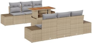 vidaXL Zestaw Sof Ogrodowych Zestaw 7 Beżowy Rattan Stół Zewnętrzny 2