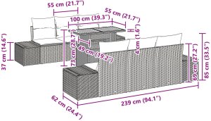 vidaXL Zestaw Sof Ogrodowych Zestaw 7 Beżowy Rattan Stół Zewnętrzny 10