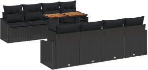 vidaXL Zestaw sof ogrodowych 7-elementowy Czarny Rattan Sofa ogrodowa 2