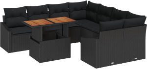 vidaXL Zestaw sof ogrodowych Zestaw 9 Czarny Poli Rattan, Stal 2