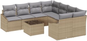 vidaXL Zestaw sof ogrodowych Zestaw 9 Beżowy, Szary Rattan, Poliester 2