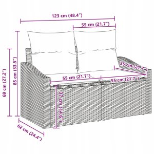 vidaXL Zestaw sof ogrodowych 3-częściowy Czarny Rattan, Tkanina 11