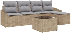 vidaXL Zestaw Sof ogrodowych Zestaw 6-częściowy Beżowy 2