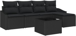 vidaXL 6-częściowy zestaw sof ogrodowych Czarny Rattan, Poliester, Stal 2