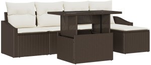 vidaXL Zestaw sofy ogrodowej Zestaw 6-częściowy Brązowy Polirattan 2