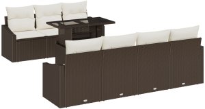 vidaXL Zestaw kanap ogrodowych 8-częściowy Brązowy Rattan 2