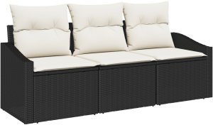 vidaXL Zestaw Sofy Ogrodowej Zestaw 3 Czarny Rattan Sofa na Zewnątrz 2