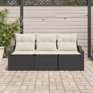 vidaXL Zestaw Sofy Ogrodowej Zestaw 3 Czarny Rattan Sofa na Zewnątrz 3