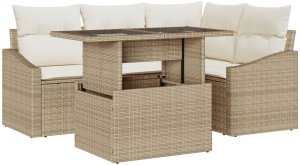 vidaXL Zestaw Sof Ogrodowych Zestaw 5 Beżowy Polirattan, Szkło 2