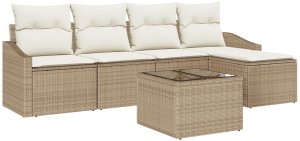 vidaXL Zestaw sof ogrodowych Zestaw 6-osobowy Beżowy Rattan i poliester 2