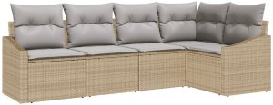 vidaXL Zestaw sofy ogrodowej Zestaw 5-częściowy Beżowy Rattan 2