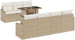 vidaXL Zestaw Sof Ogrodowych 8-częściowy Beżowy, Biały Rattan, Tkanka 2