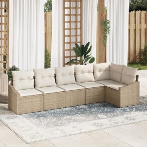 vidaXL Sofa ogrodowa Zestaw 6 Beżowy Rattan, Poliester Sofa na zewnątrz 1