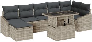 vidaXL Zestaw sofy ogrodowej Zestaw 8 cz. Szary Rattan Sofa ogrodowa 2