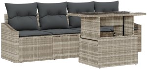 vidaXL Zestaw Sofowy do Ogrodu Zestaw 5 Części Beżowy Rattan 2