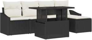 vidaXL Zestaw sof ogrodowych 6-częściowy Czarny Rattan 2