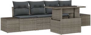 vidaXL Ogrodowy Zestaw Sof Zestaw 5 Elementów Szary Rattan, Poliester 2