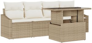 vidaXL Zestaw Sof Ogrodowych 5-częściowy Beżowy Rattan, Tkanina Poduszki 2