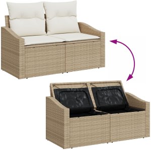 vidaXL Zestaw Sof Ogrodowych 5-częściowy Beżowy Rattan, Tkanina Poduszki 10