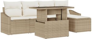 vidaXL Zestaw Sof Ogrodowych Zestaw 6 Beżowy i kremowy Rattan i poliester 2
