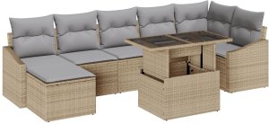 vidaXL Zestaw sof ogrodowych Zestaw 8 Beżowy i szary Rattan i tkanina 2
