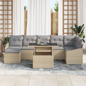 vidaXL Zestaw sof ogrodowych Zestaw 8 Beżowy i szary Rattan i tkanina 3