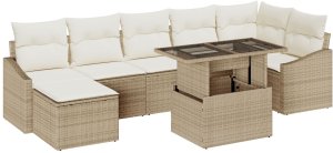 vidaXL Zestaw Sof Ogrodowych Zestaw 8 Beżowy, kremowy Poliester, rattan 2