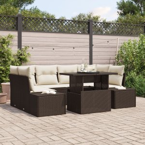Zestaw sofy ogrodowej vidaXL Zestaw 7 Brązowy, Kremowy Rattan, Materiał 1