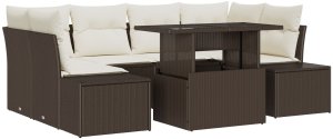 vidaXL Zestaw sofy ogrodowej Zestaw 7 Brązowy, Kremowy Rattan, Materiał 2