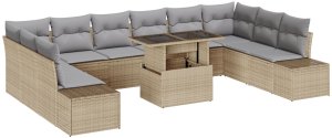 vidaXL Zestaw Sof Ogrodowych 11 elementów Beżowy, Szary Rattan, Poliester 2