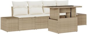 vidaXL Zestaw Sof Ogrodowych Zestaw 5 Beżowy Wicker PE 2