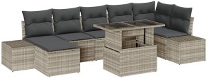 vidaXL Zestaw sof ogrodowych 8-częściowy Szary Rattan i tkanina 2