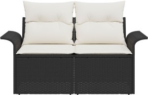 Sofa ogrodowa 2-osobowa z poduszkami czarna z polirattanu 5
