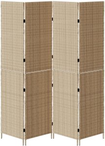 vidaXL Parawany Beżowy Drewno, Tkanina 4 panele, wysokość 200 cm 5