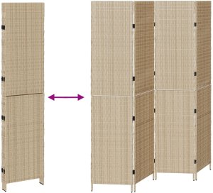vidaXL Parawany Beżowy Drewno, Tkanina 4 panele, wysokość 200 cm 9