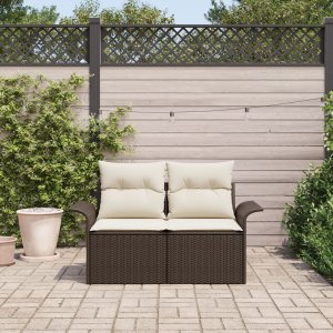 vidaXL Sofa ogrodowa 2-osobowa z poduszkami brązowy polirattan 3