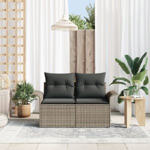 vidaXL Sofa ogrodowa 2-osobowa z poduszkami szara z polirattanu 3