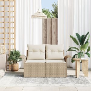 vidaXL Sofa ogrodowa 2-osobowa z poduszkami beżowy polirattan 3