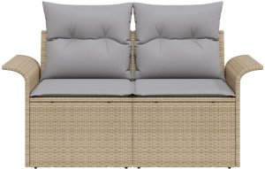 vidaXL Sofa ogrodowa 2-osobowa z miejscem na przechowywanie i poduszkami Beżowy Poli Rattan 5