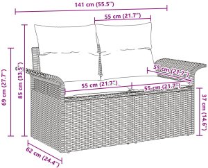 vidaXL Sofa ogrodowa 2-osobowa z miejscem na przechowywanie i poduszkami Beżowy Poli Rattan 10