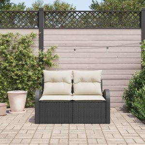 vidaXL Sofa ogrodowa 2-osobowa z poduszkami czarna z polirattanu 3