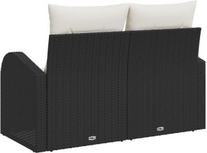 vidaXL Sofa ogrodowa 2-osobowa z poduszkami czarna z polirattanu 4