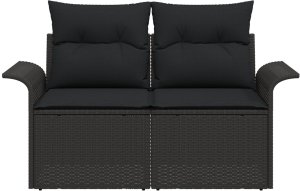 vidaXL 2-osobowa sofa ogrodowa z poduszkami czarna z polirattanu 4