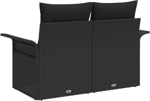 vidaXL 2-osobowa sofa ogrodowa z poduszkami czarna z polirattanu 6