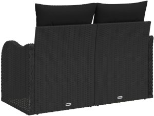 vidaXL 2-osobowa sofa ogrodowa z miejscem do przechowywania i poduszkami czarny polirattan 3