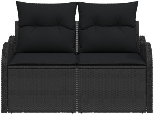 vidaXL 2-osobowa sofa ogrodowa z miejscem do przechowywania i poduszkami czarny polirattan 4