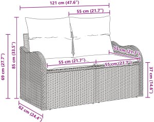 vidaXL 2-osobowa sofa ogrodowa z miejscem do przechowywania i poduszkami czarny polirattan 9