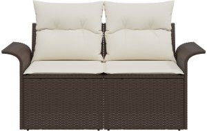 vidaXL 2-osobowa sofa ogrodowa z miejscem na przechowywanie i poduszkami brązowa polirattan 4