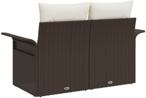 vidaXL 2-osobowa sofa ogrodowa z miejscem na przechowywanie i poduszkami brązowa polirattan 6